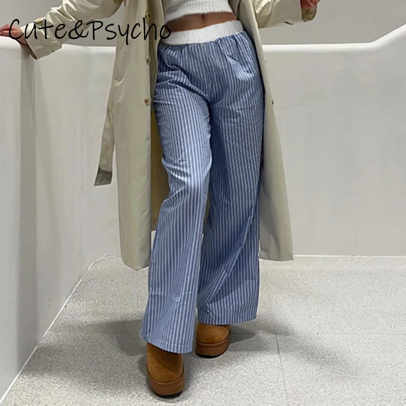 CuteAndpsycho Casy Patchwork pruhované 90. roky módne módne estetické nohavice Harajuku Streetwear 2000.