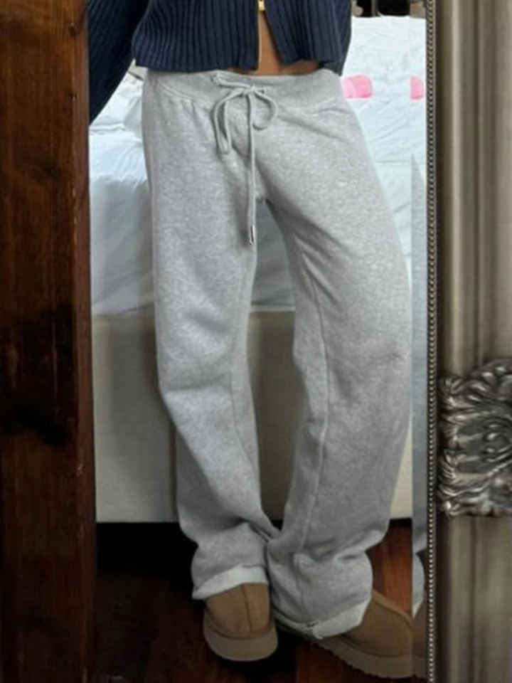CuteAndpsycho Solid Streetwear Beggers Sweenpants for Women Lace-Up 90s Módne rovné nohavice Castry Y2K Estetické roztomilé dna