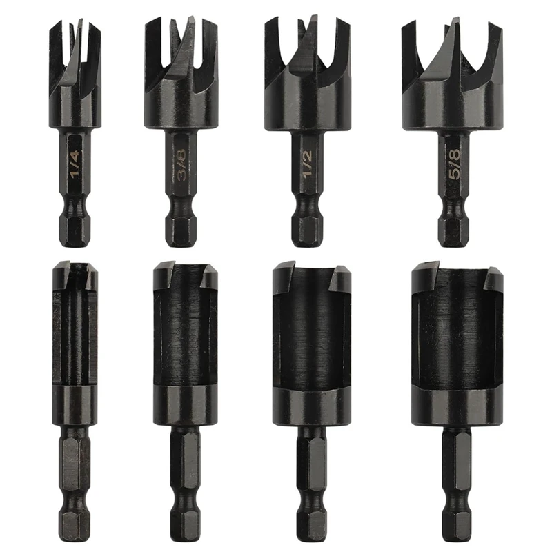 Cutter plugs, 8ks drevené plucky vŕtačky Bit Bit s 1/4 hexovej drieku, rovná a zúžená súprava na rezanie zúženia