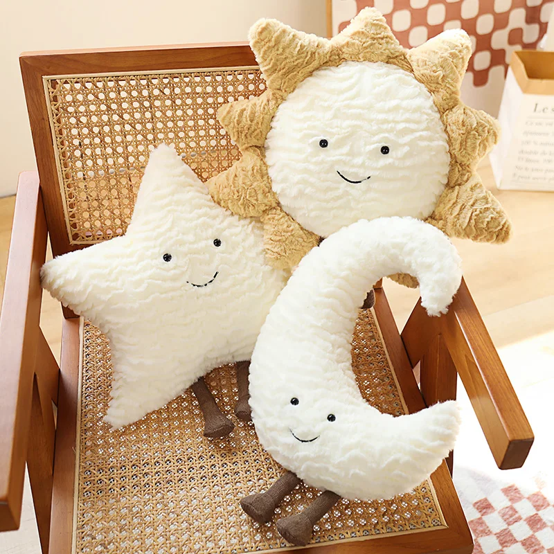 Cuttly Smile Face Moon Star Sun Plushie plnené roztomilé karikatúrne počasie plyšová hračka pre detskú spálňu dekorálna pohovka vankúš. Vankúš