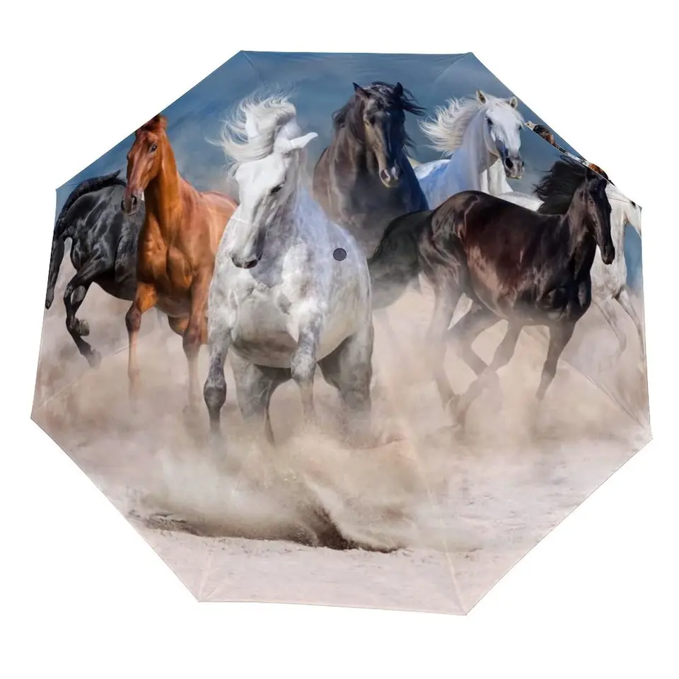 Cvalping kone dažďové slnko dáždniky Farmhouse Horse Animal Lightweight Windproof Skladanie cestovného dáždnika pre dospelých dospievajúcich mužov