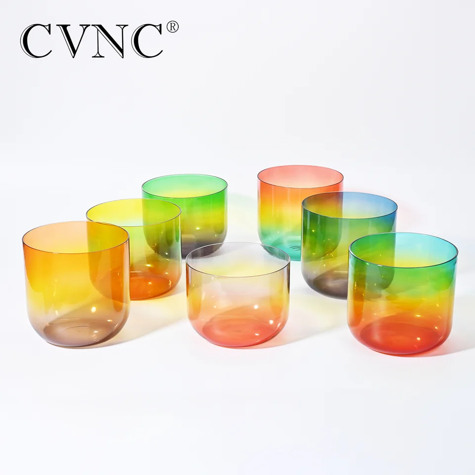 CVNC 6 palcov 432 Hz Clear Rainbow Chakra Quartz Crystal Singing Bowl na uzdravenie zvuku a meditáciu s paličkou