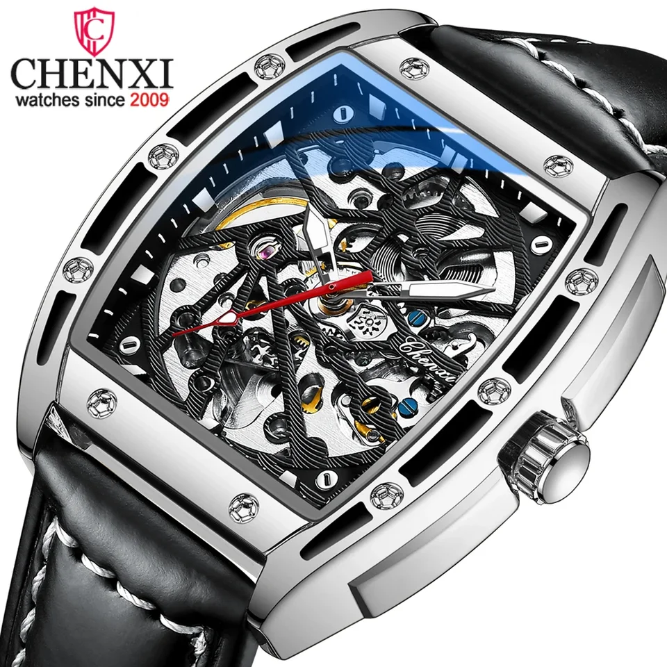 CX-8845 Chenxi luxusné muži Automatické hodinky Business Clows Kožené vodotesné svetelné mechanické zájazdy náramkových hodiniek