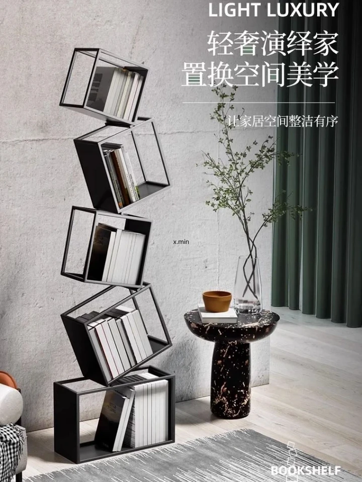 CX116AP Nepravidelné rohové knižnice podlaha do podlahy Police Minimalistická obývacia izba Iron Corner Bookshelf Home Dekoration