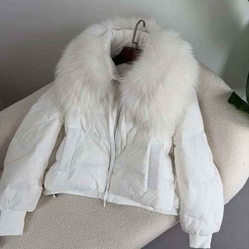 CXFS 2023 Nová zimná bunda Ženy prírodné skutočné mývaly kožušinový golier voľný hustý teplý kačica dole kabát Outerwear Streetwear Luxus