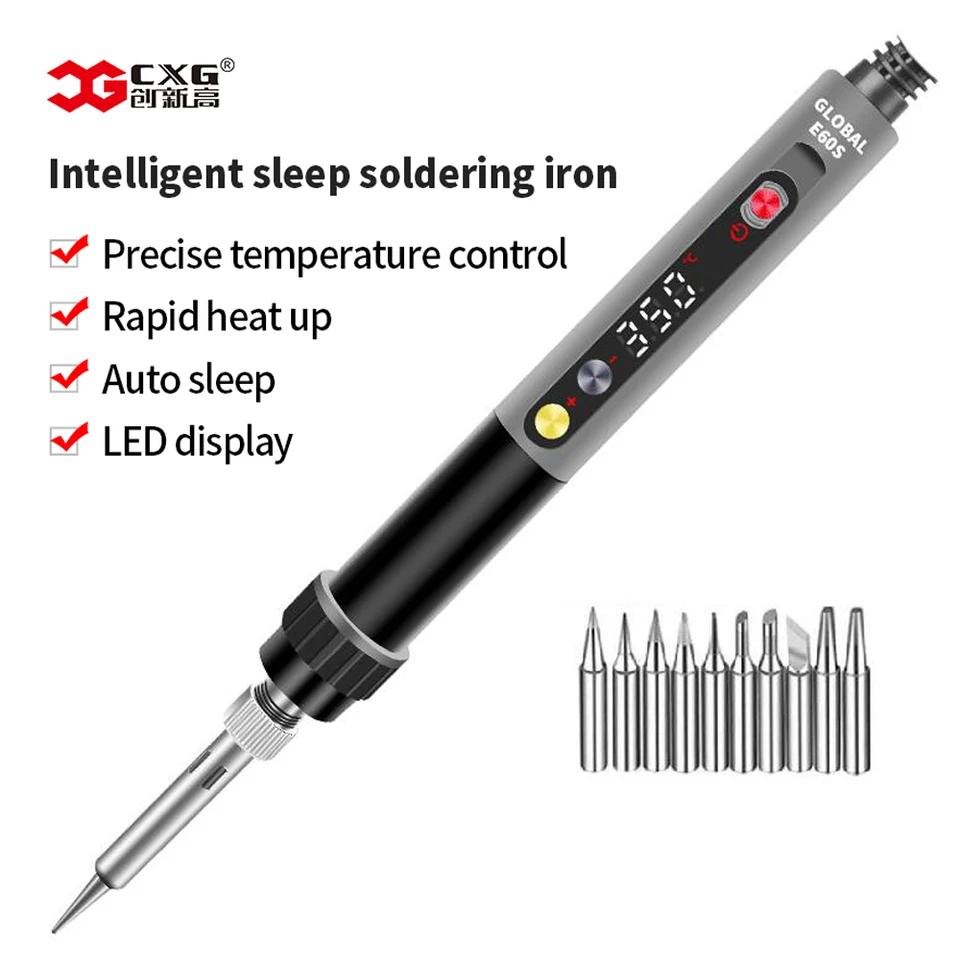 CXG E60S Intelligent Sleep Digital Display Termostat Elektrické spájkovanie železné zváracie spájka Železná režimová stanica príslušenstvo