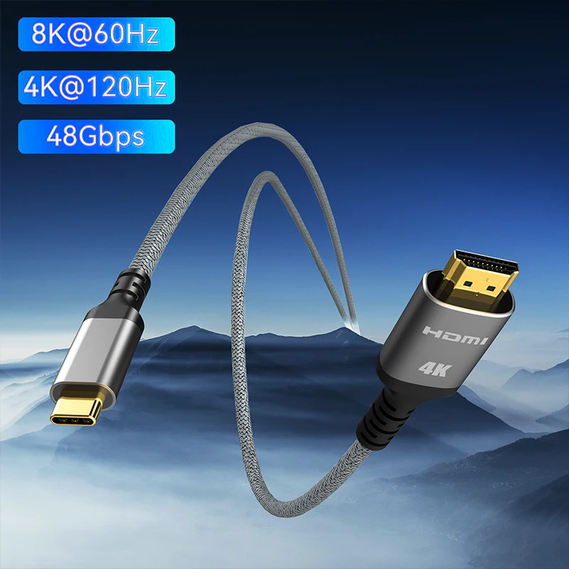 Cyanmi USB C až HDMI kábel 8K 4K Typ C až HDMI 2.1 Thunderbolt 4 a 3 až 8K60Hz 4K120Hz pre iPhone 15 Pro Max MacBook Galaxy Dell