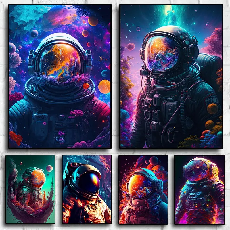 Cyberpunk astronaut Nordic Game Watercolor Art Canvas Decor Decor for Obýva