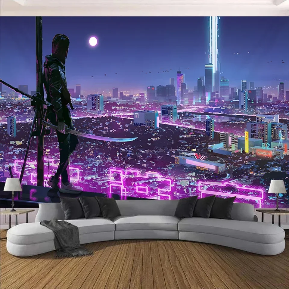 Cyberpunk Future Steam City Domov Tapestry Art Wall zavesenie psychedelic Galaxy Hippie retro retro anime tapiséria pozadie dekorácia