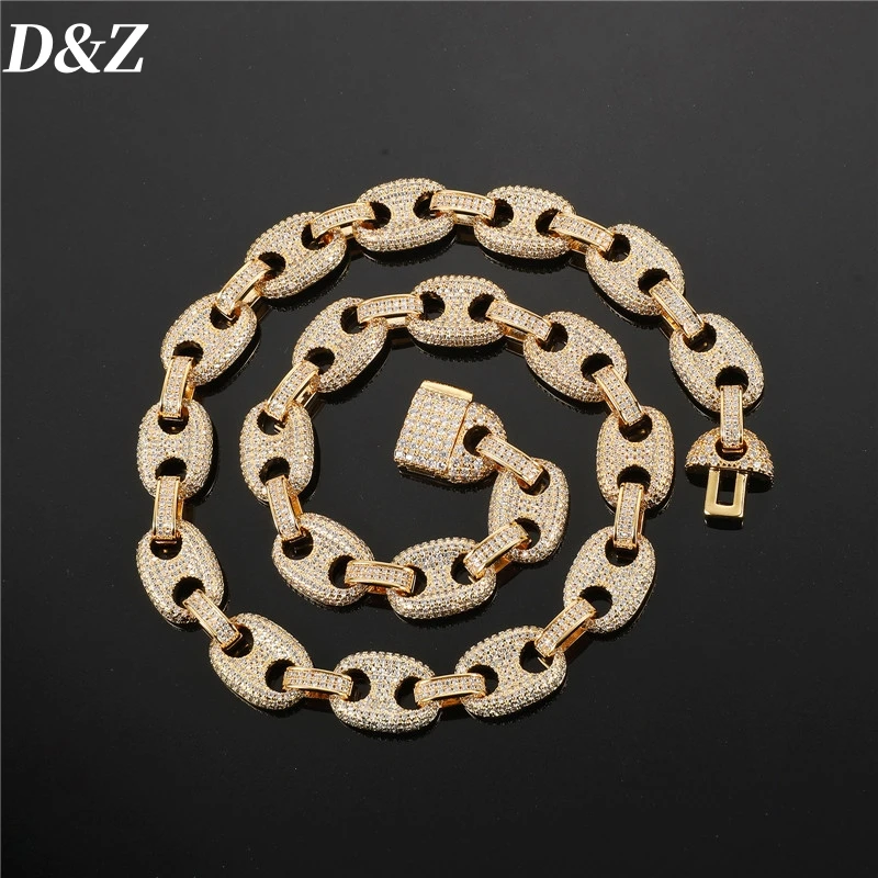 D & z móda 12 mm ošípaný nos kubánsky kubánsky náramok Náramok pre mužov pre mužov Bling Bling Iced Out Cubic zirkónový hip popový šperk sada