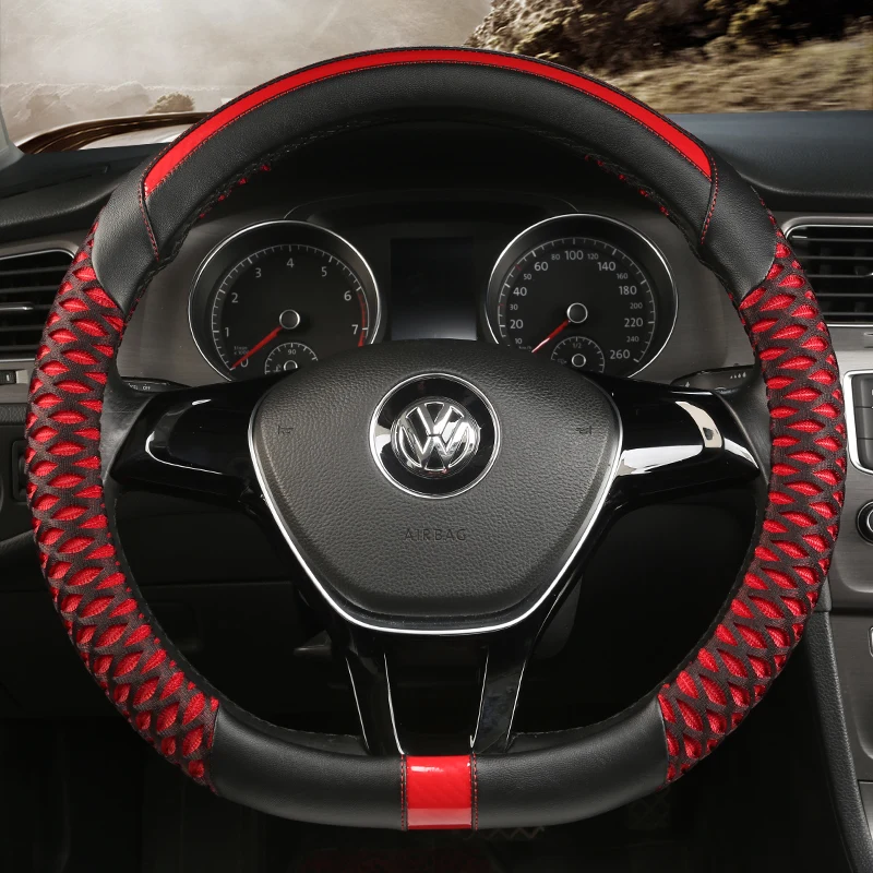D Tvarový volant Kryt koža + hodváb na ľad pre Geely Atlas Emgrand EC7 Coolray VW Golf 7 Hyundai Santa Fe 2014-2020