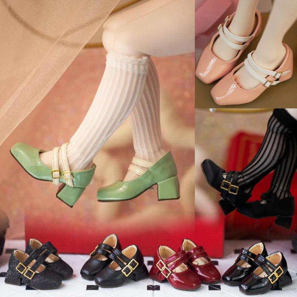 D09-P144 Deti ručne vyrobená hračka 1/3 1/4 1/6 strýko ID75 MDD MSD BJD DOLL Shoes Pink Green Black Buckle High podpätky 1pair 1pair