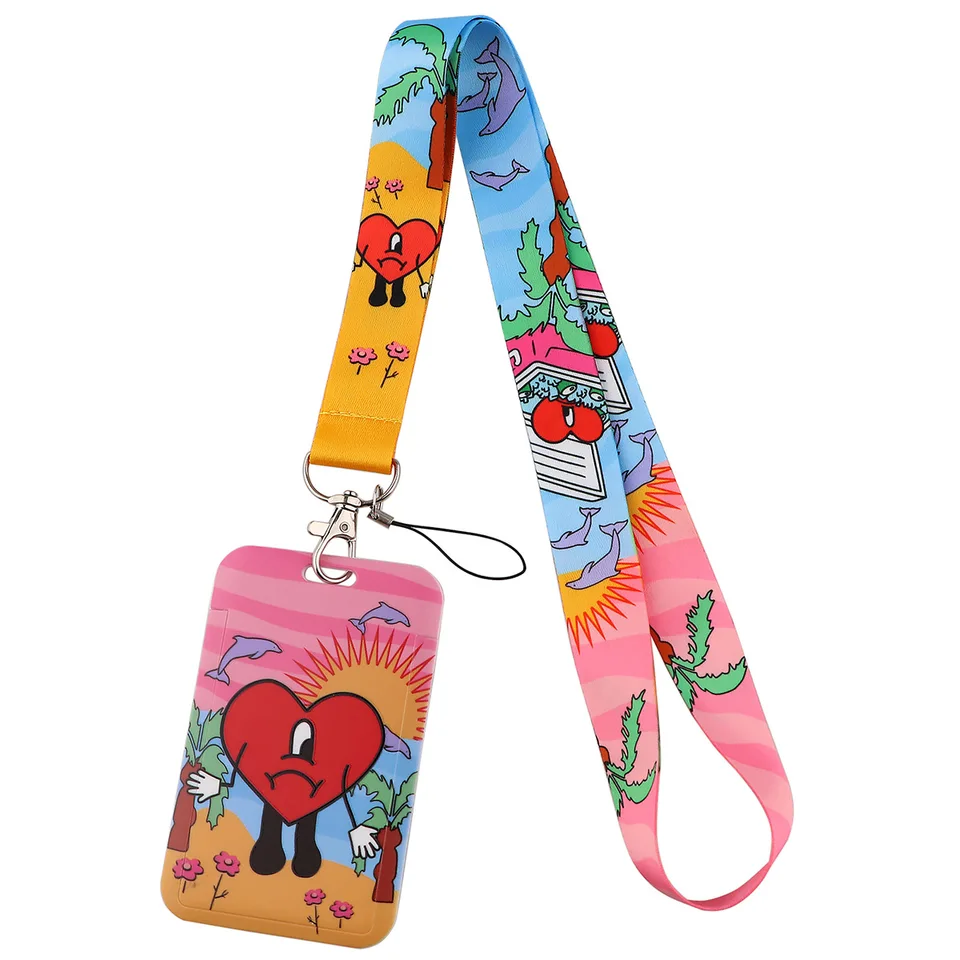 D1309 Červené srdce Roztomilé farebné šnúrky ID držiak odznaku Klávesový kľúče držiak na kľúče zavesenie lana keyrings doplnky pre priateľov darček