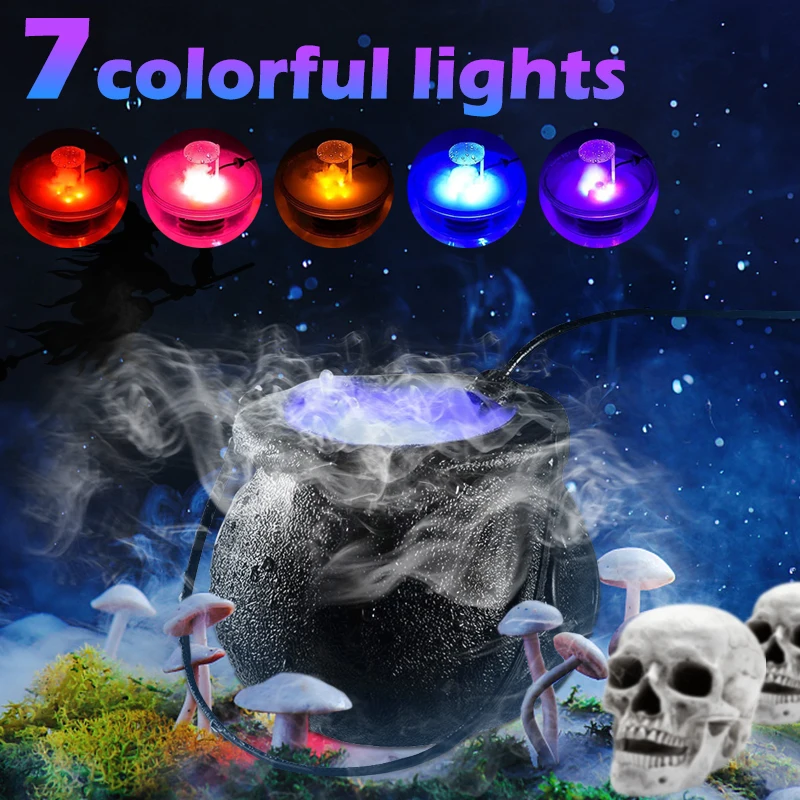 D2 LED HALLOWEEN Čarodejnica hrnca Dym Dym Stroj fontána Fogger Fog Maker Water Color Zmena hmlovej haly Halloween Decoration Party