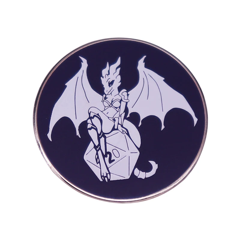 D20 DND DICE TABLETOP Game ENAMEL PIN DRAGON BROOCH BROOCH BADGE KORETY AKOMORY