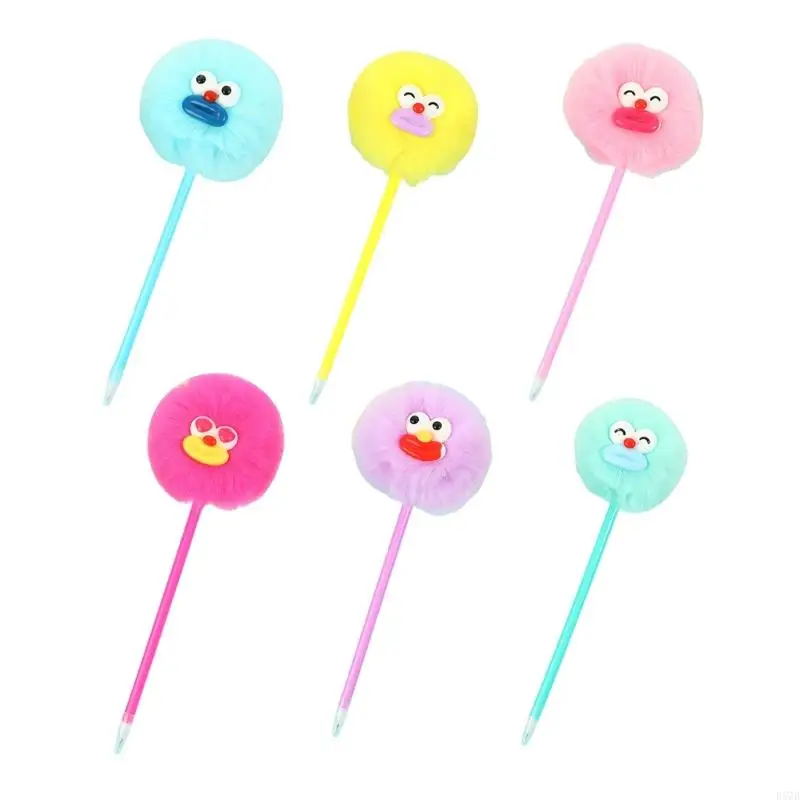 D57D Furry POM Ballpoint Pen 6pcs 1,0 mm hladký na písanie pre ženy študentské písanie žurnálovania Office School Písanie nástroja
