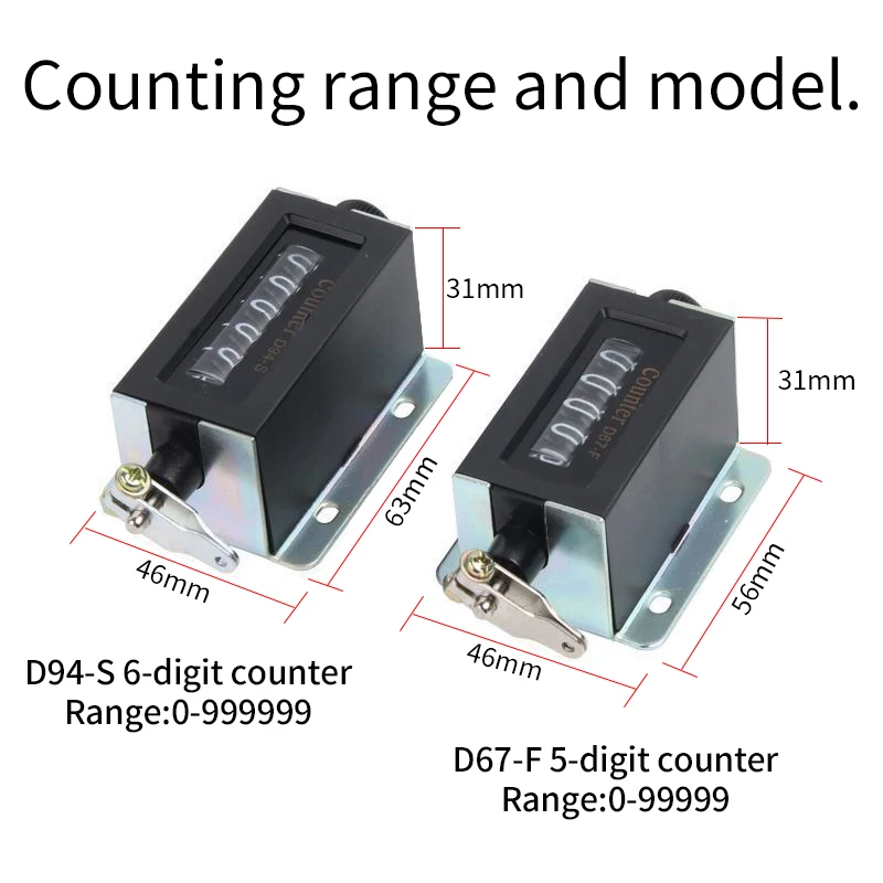 D67-F 5 číslic D94-S 6 číslic mechanického ťahu Počítadlo Čierne Čierne puzdro