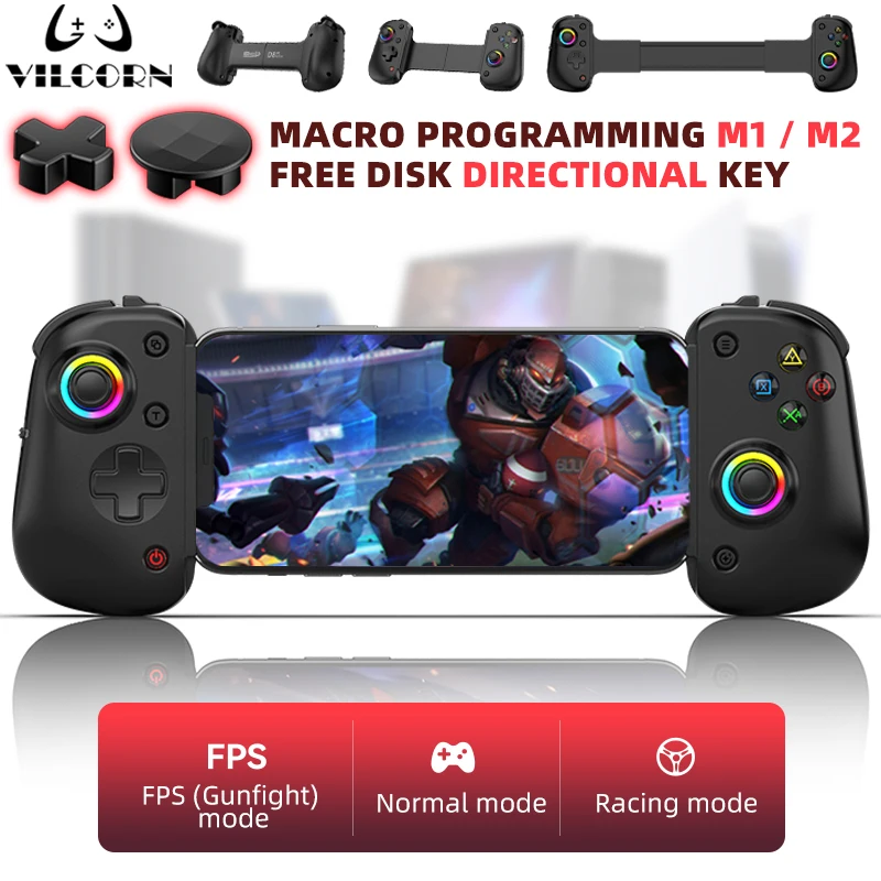 D8PRO Tablet RGB Gaming Controller FPS Mobile Gamepad pre Android IOS PS4 Switch PC Hall Trigger Joystick s M1M2/Turbo/6 os
