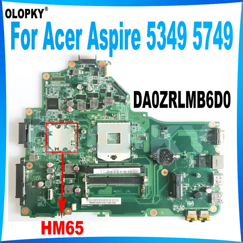 DA0ZRLMB6D0 hlavná doska pre ACER Aspire 5349 5749 LAPTOP základnej dosky s plne testovanými HM65 DDR3 UMA MBRR706001 MB.RR706.001