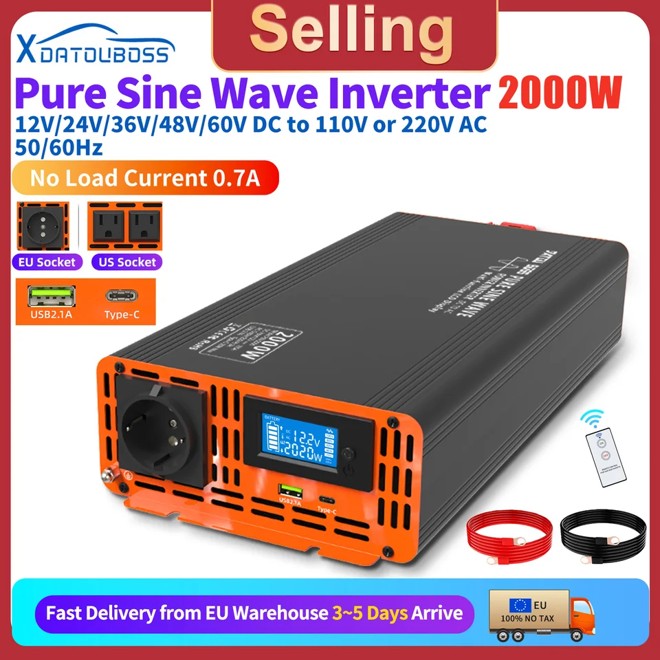 DADUBOSS PSW Inverter 12V 220V 2000W DC 12V 24V 36V 48V 60V až AC 110V-220V Vrcholový výkon 4000W Typ