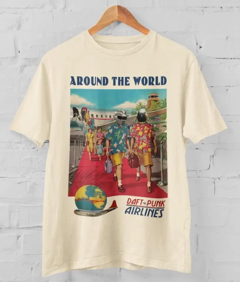 Daft Punk Tričko-okolo svetového leteckého tričku vintage štýl S-3XL