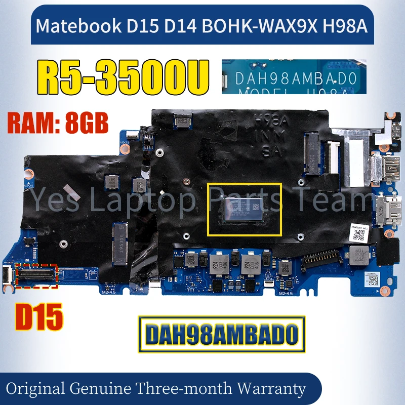 Dah98ambad0 pre Huawei Matebook D15 D14 Bohk-Wax9x H98a prenosný počítač D15 R5-3500U 8GB Notebook Zápisník základná doska