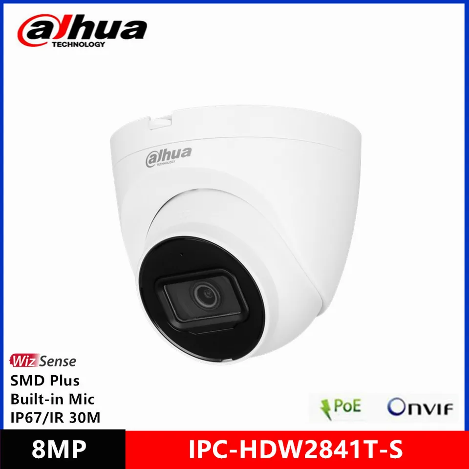 Dahua DH-IPC-HDW2841T-S 2,8 mm 8MP Eyeball Camera Poe Vstavaný mikrofón IR IP67 SMD plus IVS Starlight IR 30M Wizsense IP Camera