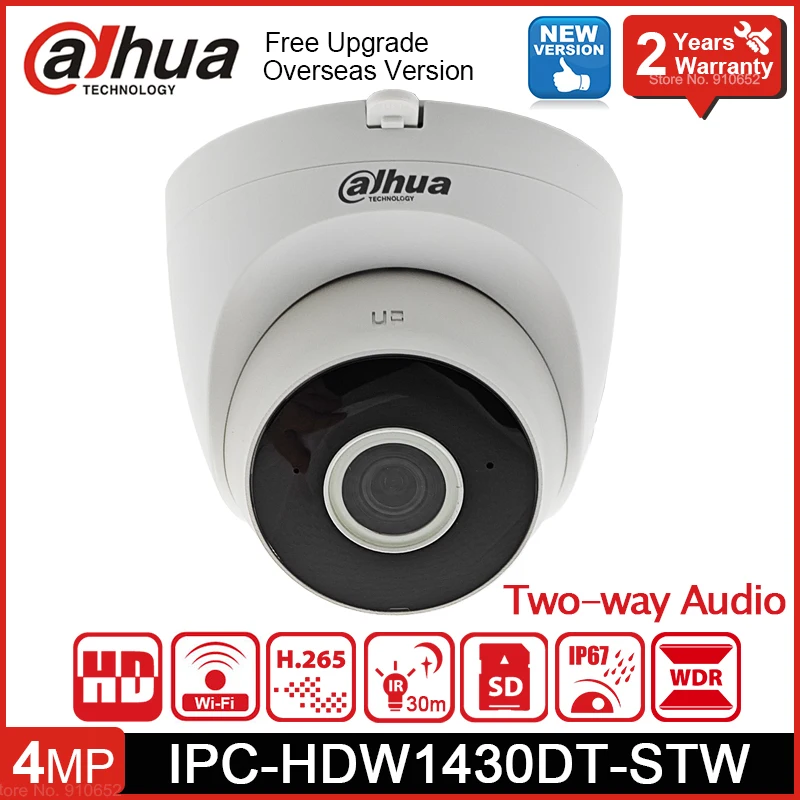 Dahua IPC-HDW1430DT STW Eyeball 4MP IP Mini Camera WiFi Outdoor Durveillance Security Camera Wireless Vstavaný mikrofónny reproduktor Onvif