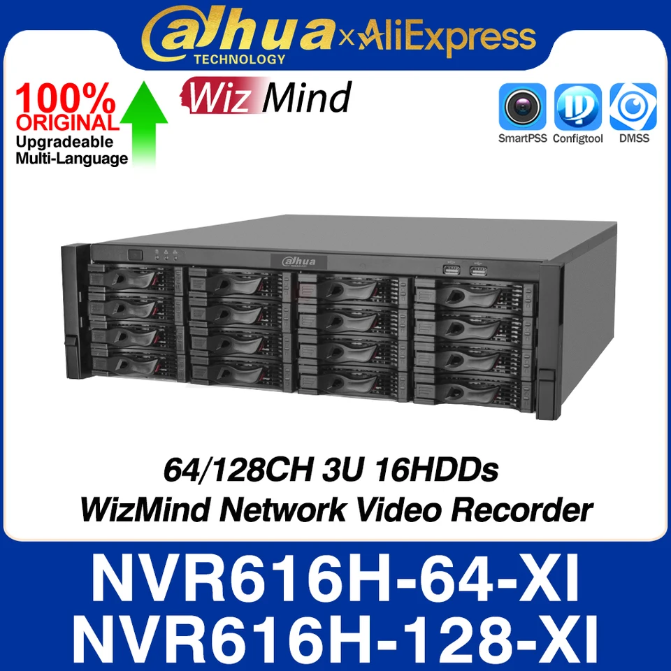 Dahua NVR616H-64-XI NVR616H-128-XI 64/128 kanál 3U 16HDDS Wizmind Network Video Recorder AI od NVR Face Metadata SMD Acupuick