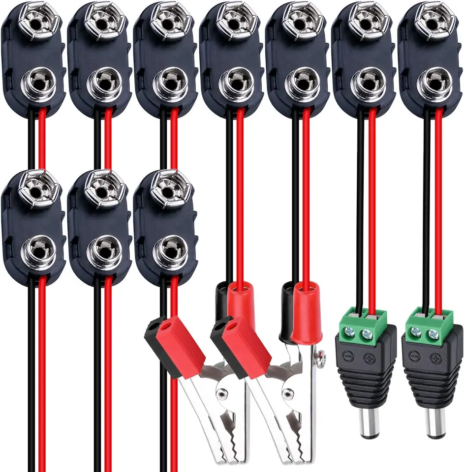 Daierbump 10ks 9V konektor batérie 9 voltovej batérie Typ I Typ s 2 pármi aligátora sponky a 2,1 mmx5,5 mm DC Mužský výkon