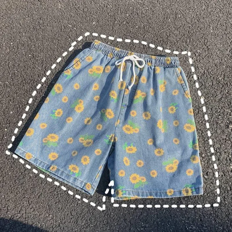 Daisy Denim Shorts Pánske 2023 Letná letná ulica Capris Women Techwear Nadmerná voľno