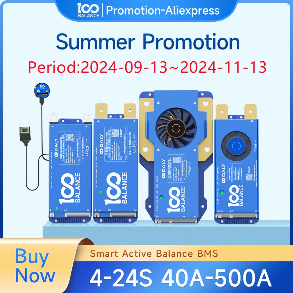 DALY 100 Balance BMS USA SPRÁVA SMART ACTION ACTION BYLASION BMS 40A-500A 4S-8S 8S-17 8-24S BT 12V 48V LI-ION LIFEPO4