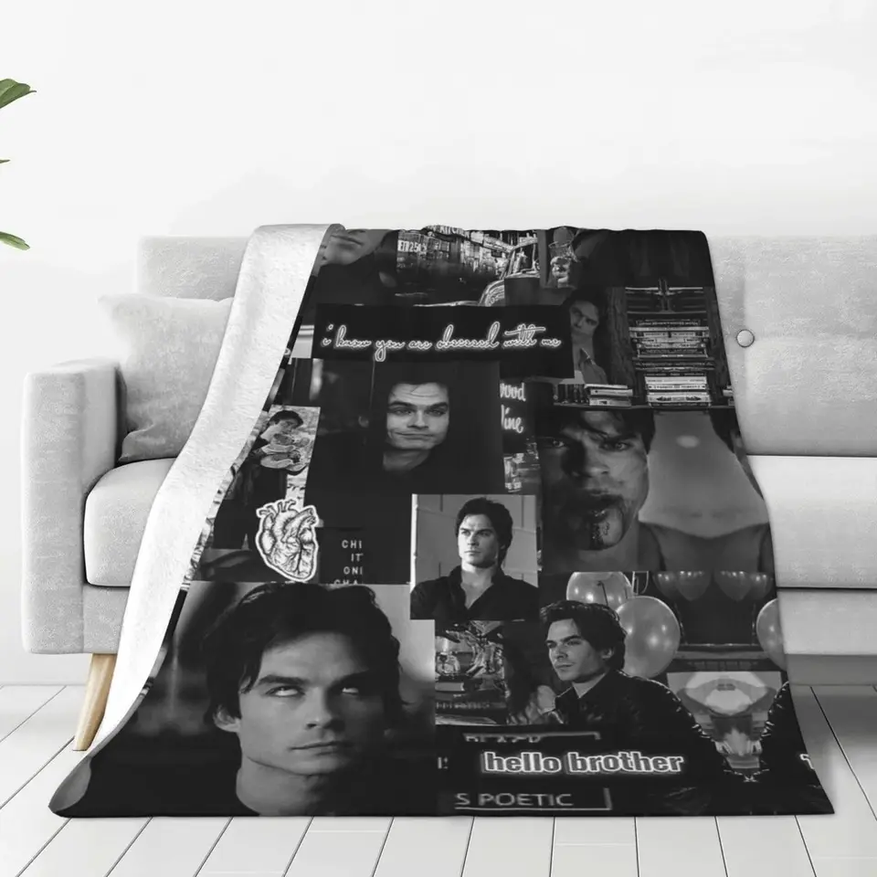 Damon Salvatore The Vampire Diaries prikrývky Velvet celú sezónu prikrývku teplý hod pre domácu kanceláriu plyšová tenká prikrývka