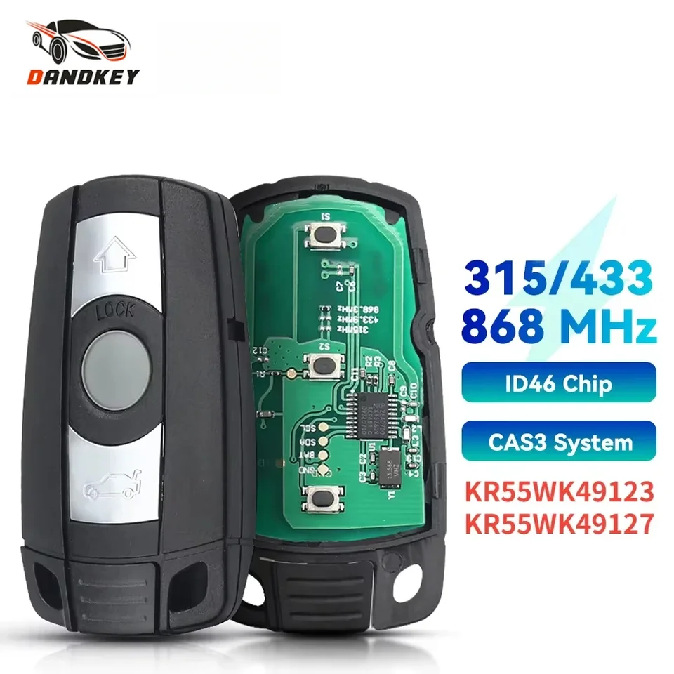Dandkey KR55WK49127 CAR REMOLE KEY 315MHZ 433MHZ 868MHZ ID46 Čip pre BMW CAS3 1/3/5/7 Series X5 X6 E60 E61 E70 E71 E87 E90 Z4