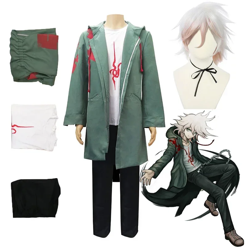 Danganronpa 2 Nagito Komaeda Anime Cosplay Costlay Game Coats Pants Suit Gradient Wig Nové karnevalové párty Halloween kostýmy MB14