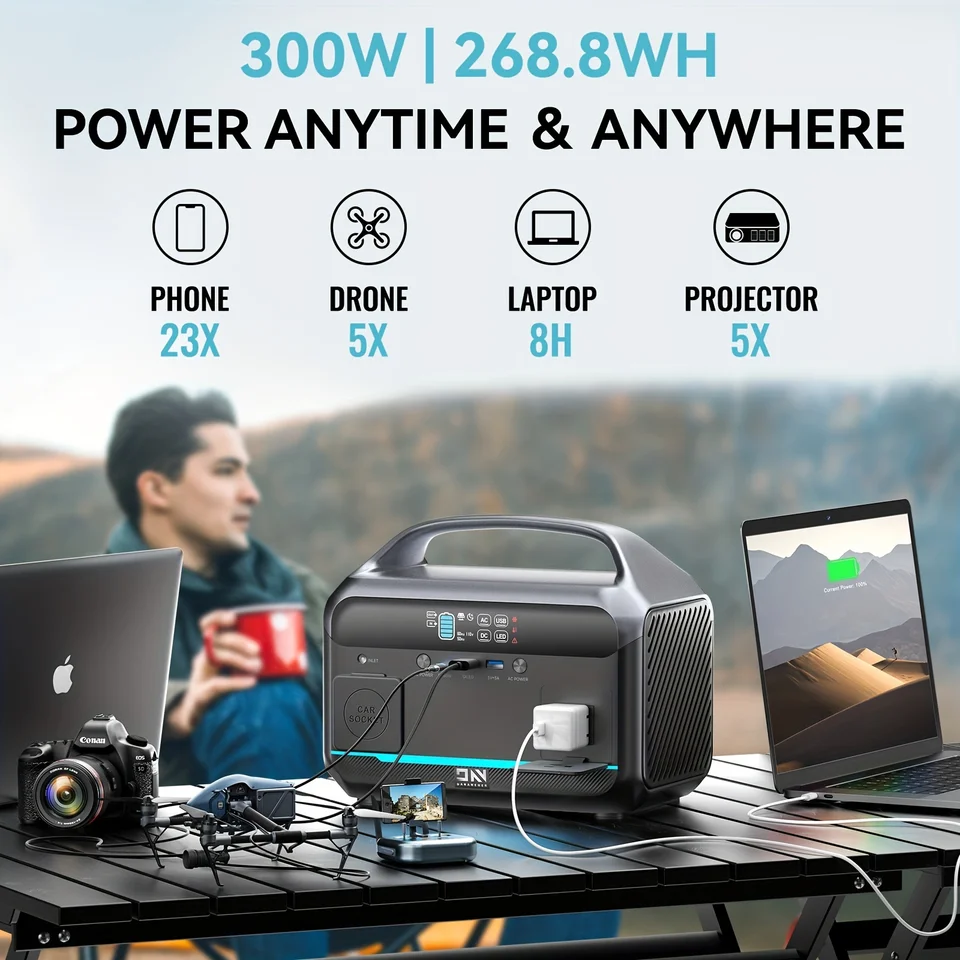 DaRanener 300W/268WH Camping Prenosná elektráreň Outdoor Pure Sinine Wave Núdzový solárny generátor LifePo4 batéria pre dom