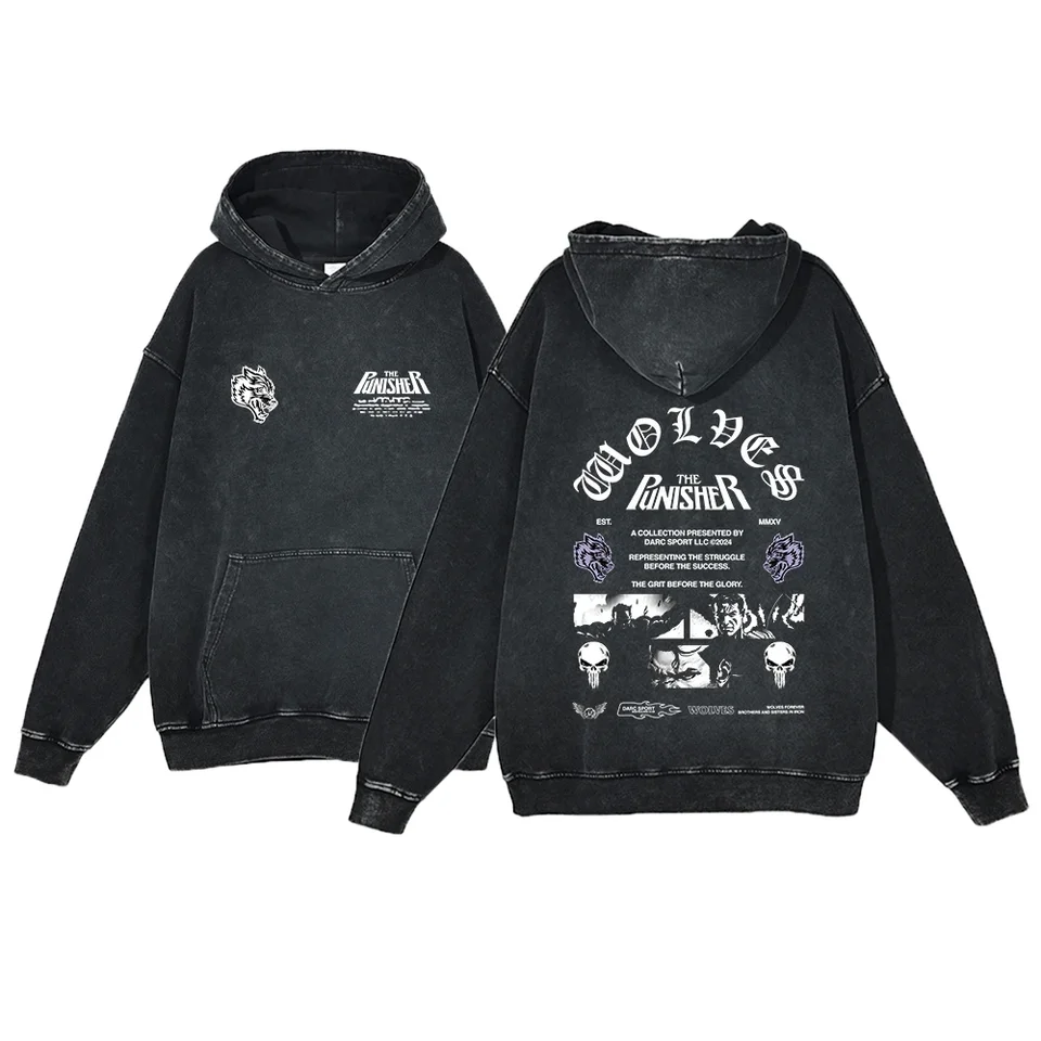 Darc Wolves Sport Washed Hoodies Vintage Mikiny hip hopu streetwear muži Dámske kyslé s kapucňou retro y2k oblečenie unisex