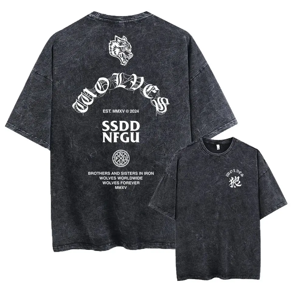 Darc Wolves Washed Men Tričko s nadmerne veľkým bavlneným športovým tričkám Vintage telocvičň