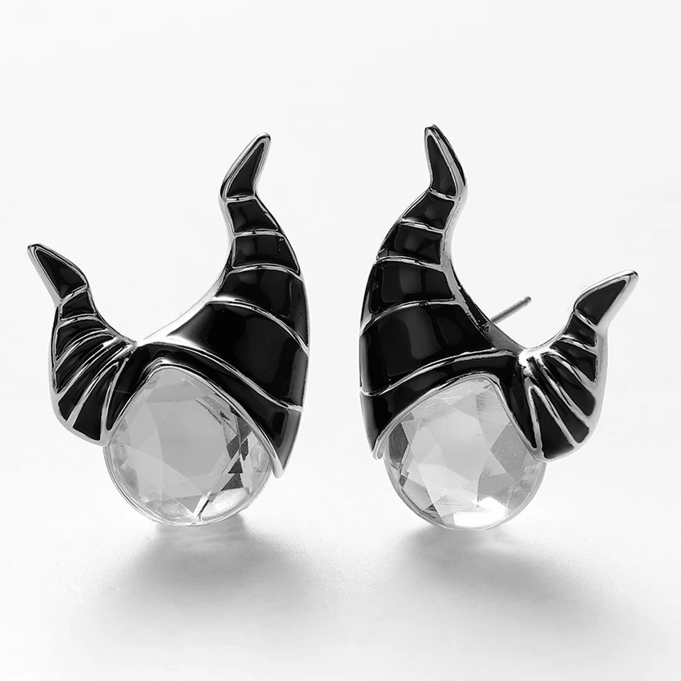 Darebáky náušnice Maleficent Trendy šperky Party Stud náušnice Ženy darček Cosplay čarodejnice rohy krištáľové náušnice smalt