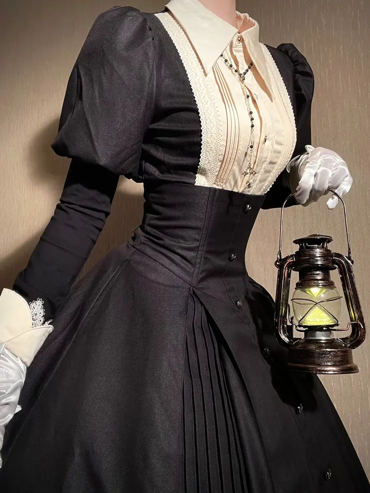 Dark Goth Nun Style Lolita Top stredne dĺžková súprava CLA