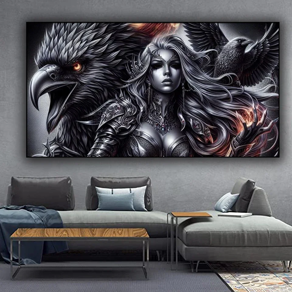 Dark Gothic Eagle Queen Beauty 5D Diamond Painting súprav