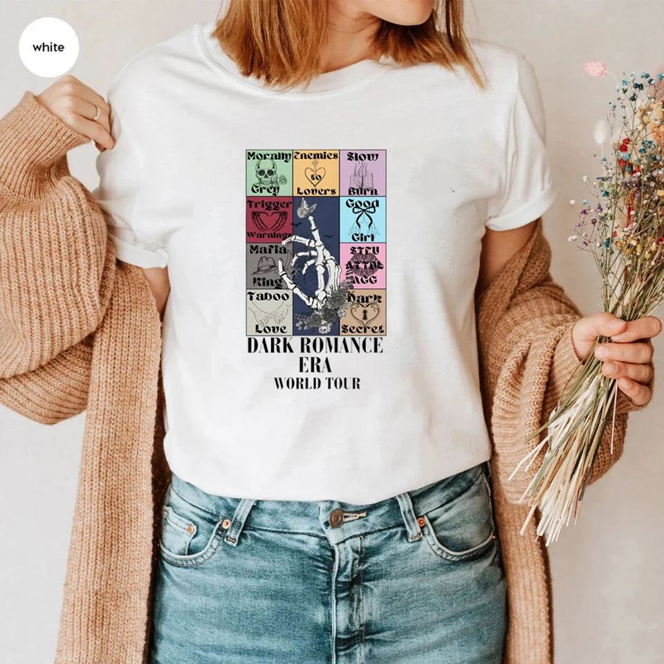 Dark Romance Era World Tour Bookish Tee Morálne šedá nepriatelia pre milovníkov trugá