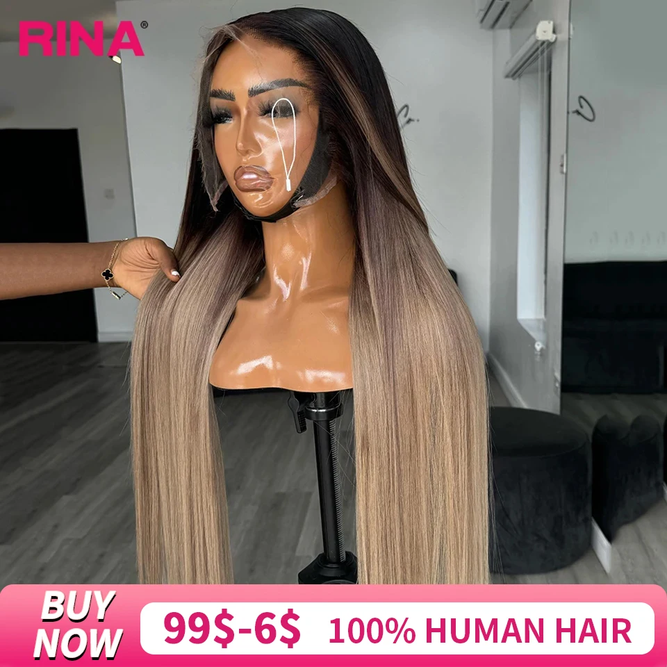 Dark Root vopred 180 hustoty 13x6 čipky čelné parochne rovné popolčeky Blonde zafarbené priehľadné ľudské vlasy parochňa pre ženy 30 palcov