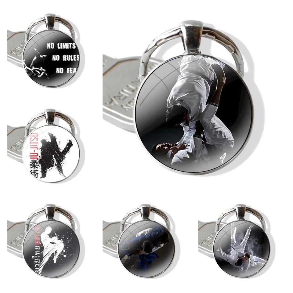 Darček roztomilý dekor dizajn Keychain ručne vyrábaný sklenený sklenený držiak kľúča kľúča Kľúčové reťaze Šport bojové umenie MMA Fight Jiu Jitsu