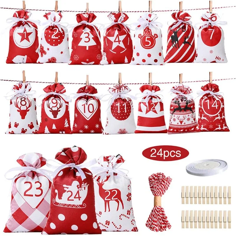 Darčeková taška na adventný kalendár set 24ks/set DIY vianočný adventný kalendár Santa Claus vianočná bábika Veselé vianočné vianočné dieťa darček