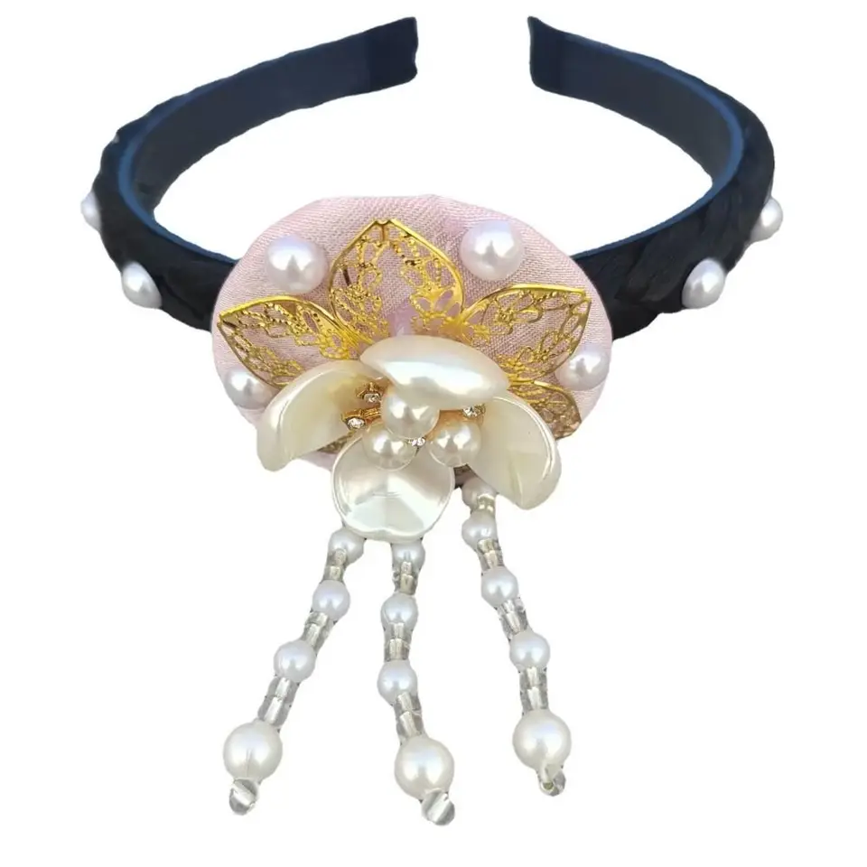 Darčekový kvet Korean čelenka strapce korálky Hanbok Hairband Headdress Tradičné pódium Dance vlasov obruč Hanfu