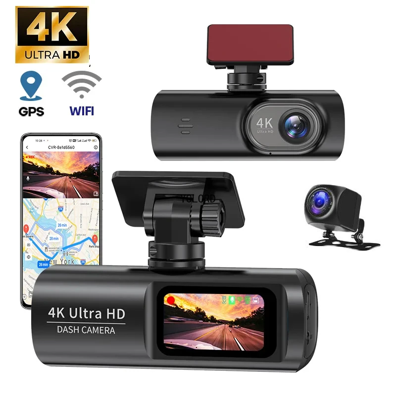 Dash Cam UHD 4K pre nočné videnie fotoaparátu s automobilom s predným rekordom parkovacej slučky GPS WiFi 24H