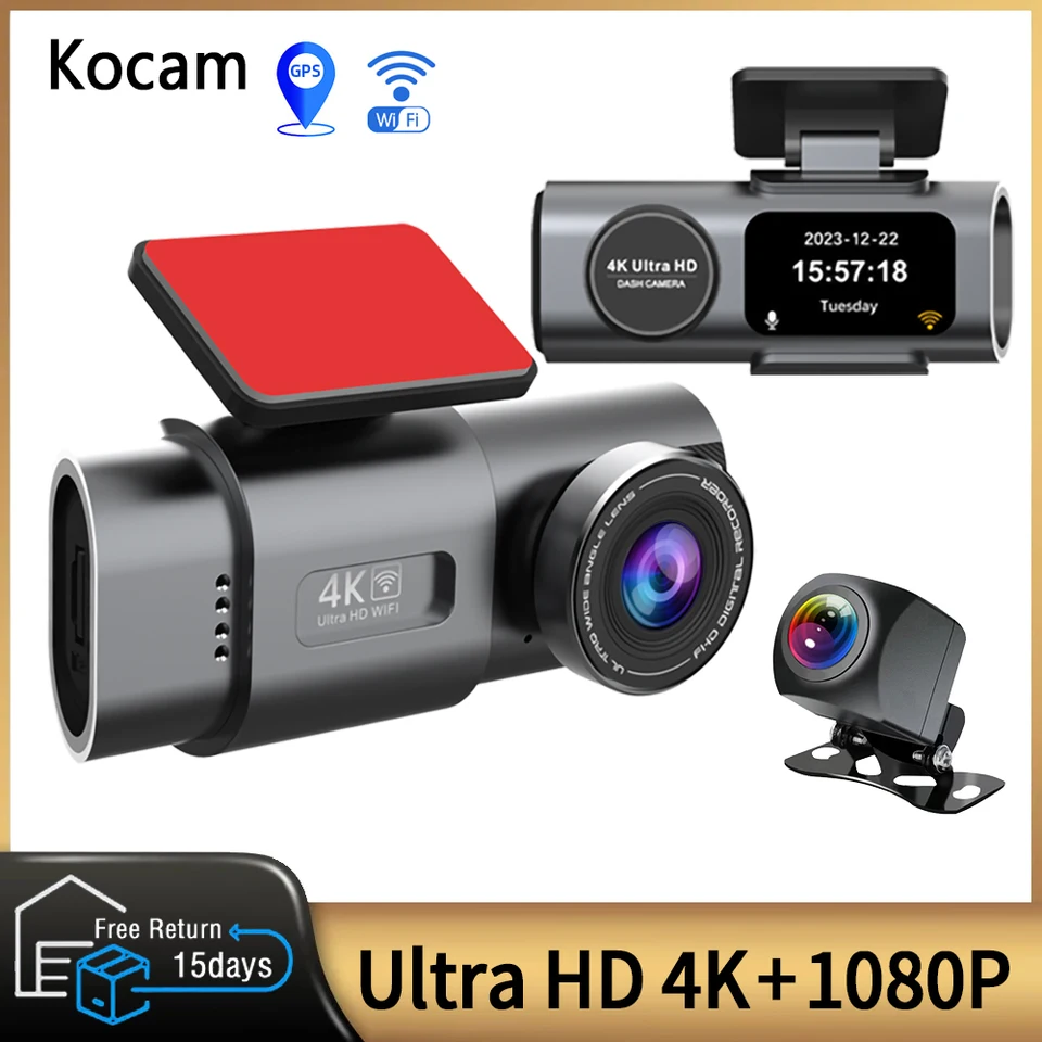 Dash Cam Ultra HD 4K fotoaparát pre autá Dashcam GPS WiFi 24h parkovací monitor Nočné videnie DVR predné a zadné WDR video registrátor videa