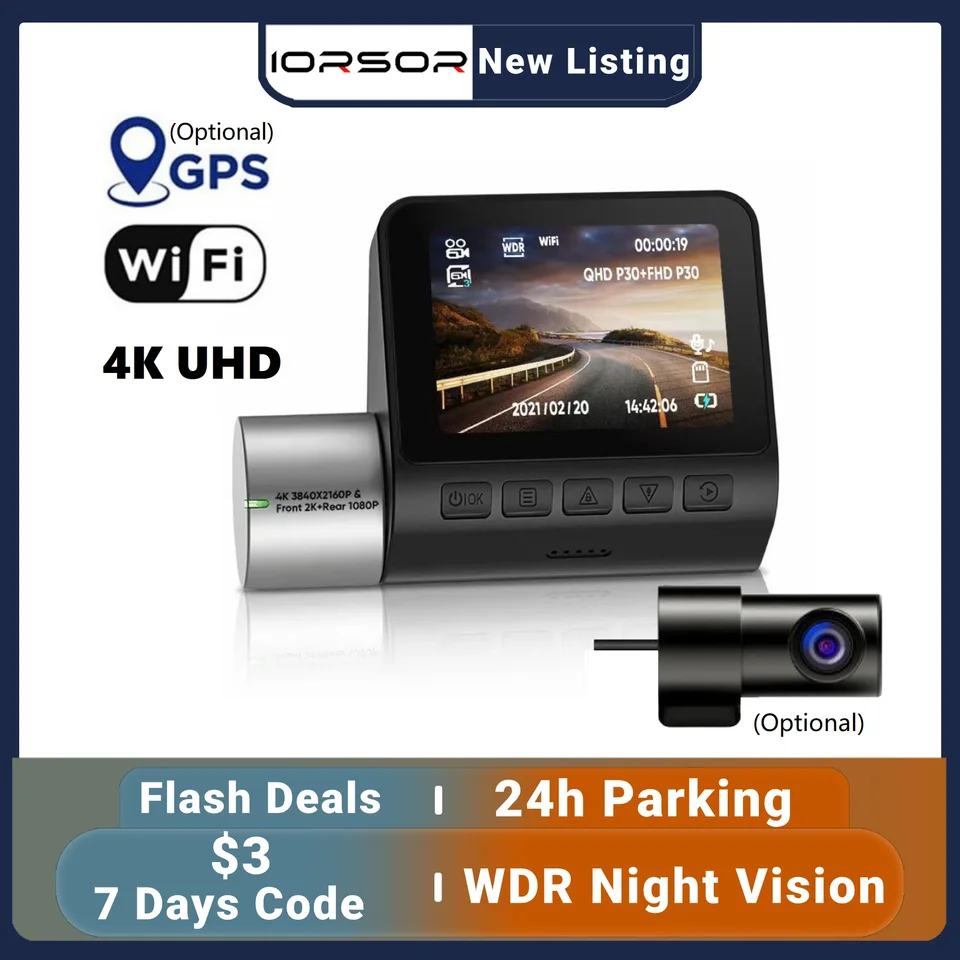 Dashcam 4K GPS WiFi 24h Parking Monitor Dash Cam pre dvojité fotoaparát predný a zadný nočný videnie DVRS Kamera Video Registrátor