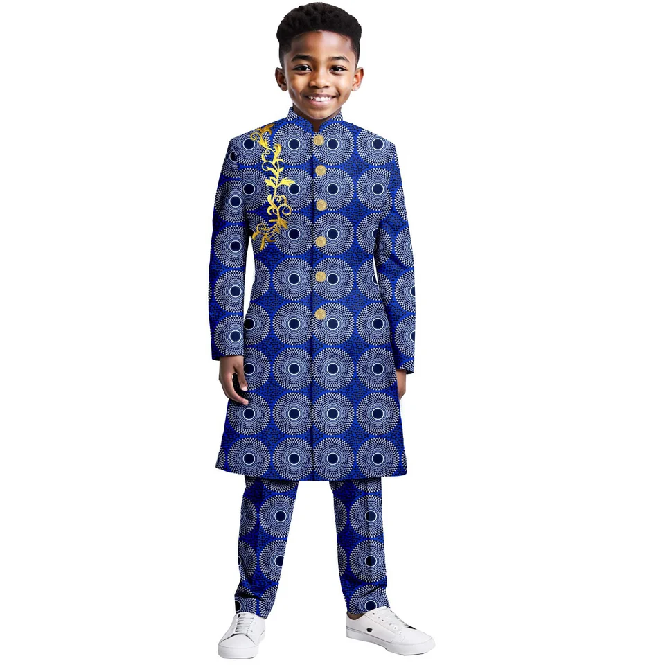 Dashiki kaftan africký štýl s dlhým rukávom Ankara vyšíva chlapci oblečenie detský chlapec Svadobný oblek od 6 do 16 rokov, oblečenie pre chlapcov